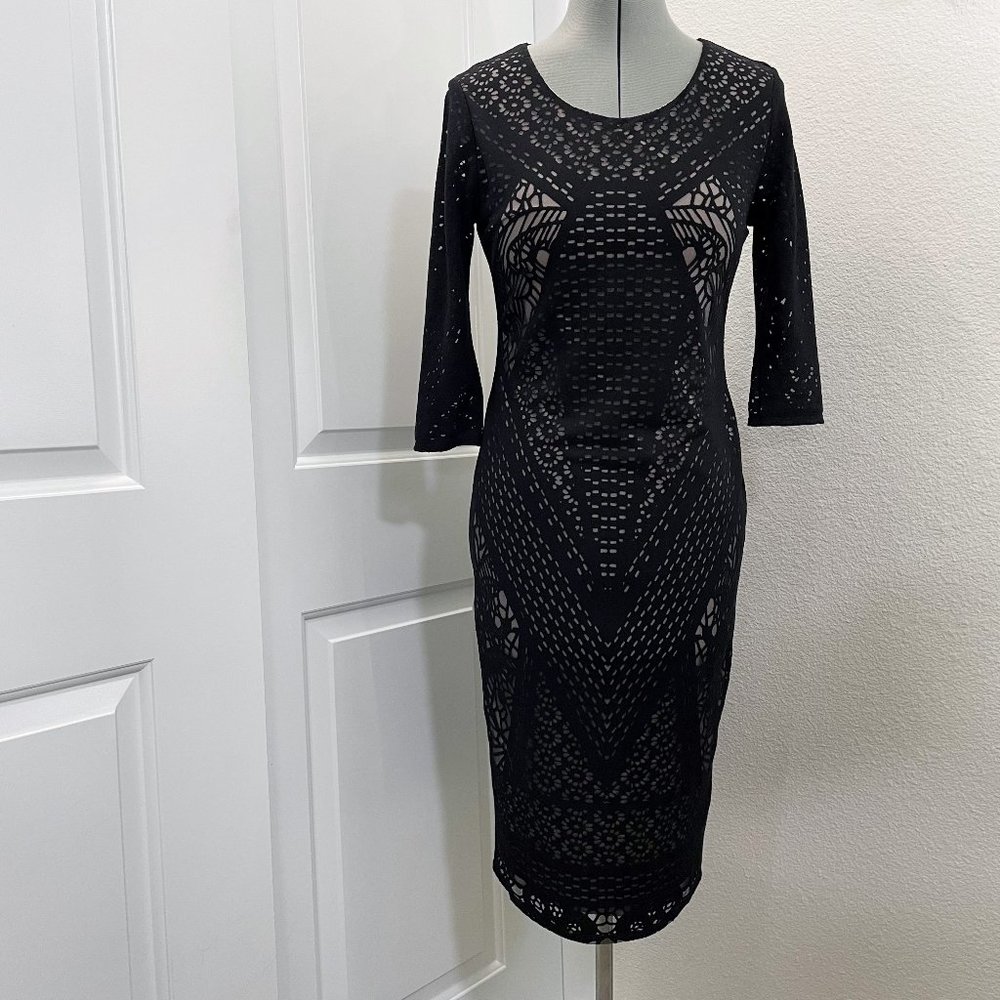 Philosophy Black Burnout Fitted Jersey Dress